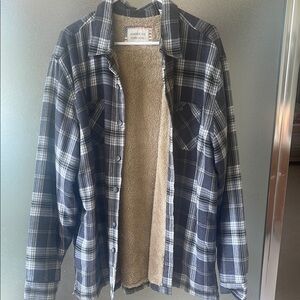 American Threads Plaid Shirt Jacket - Navy and Beige